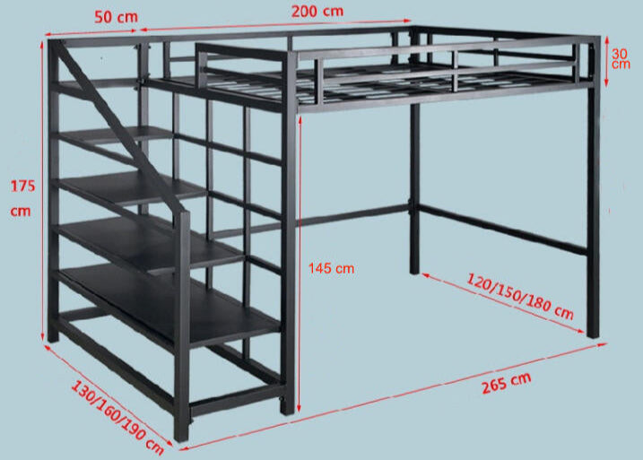Black metal dome tent mezzanine loft bed with dimensions 