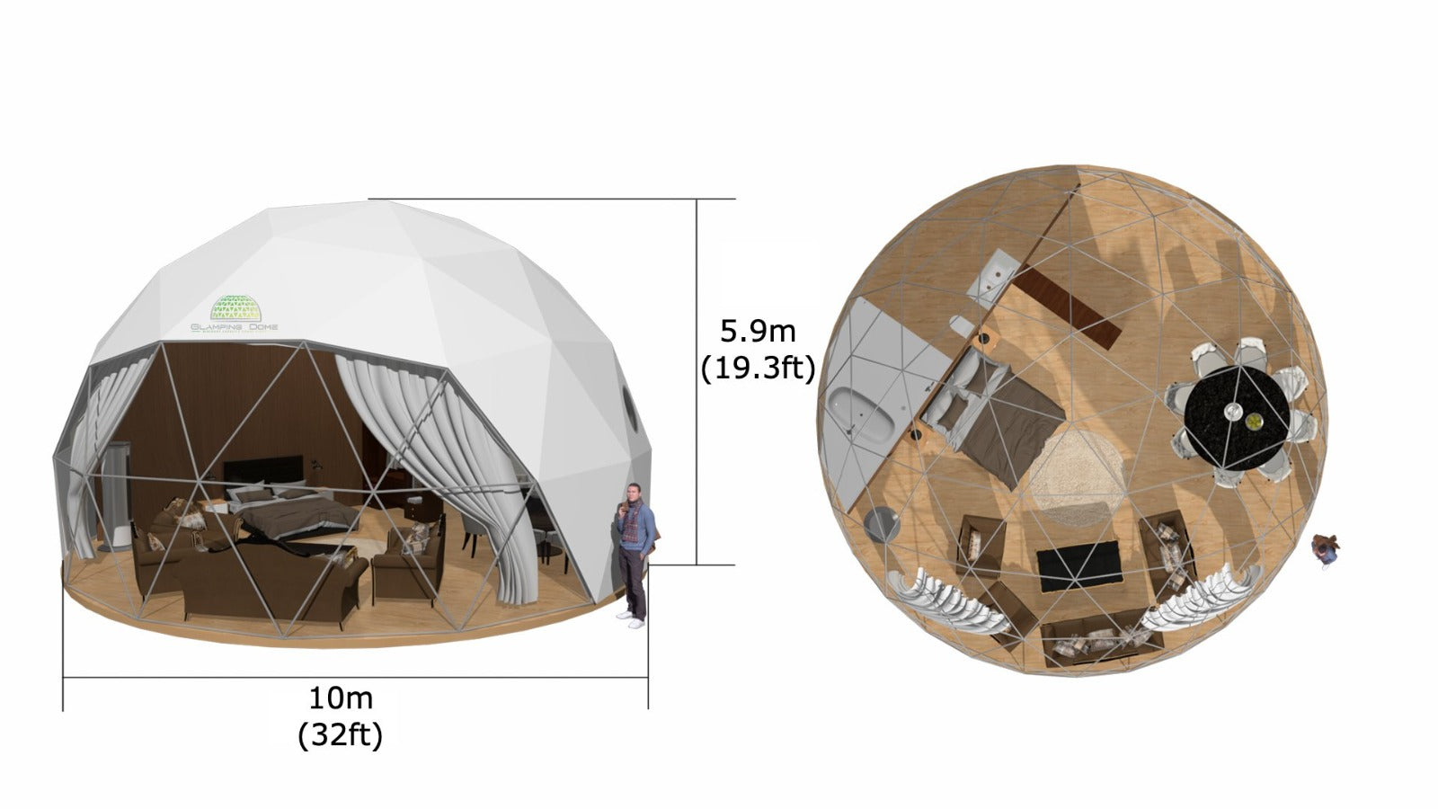 23ft 10m geodesic glamping dome tent
