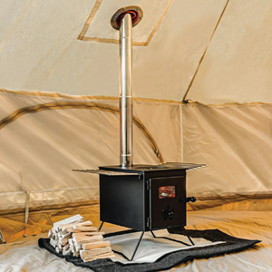 Camping Stove with Wood Stove for cooking in geodesic dome with Hot Water Tank - Glamping Dome Store