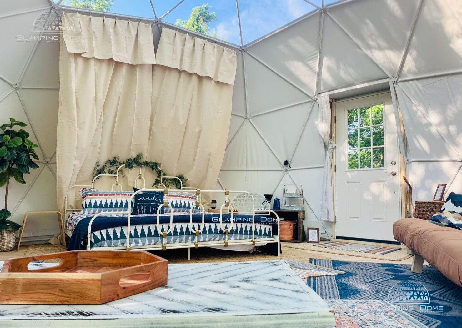 glamping dome interior bedroom