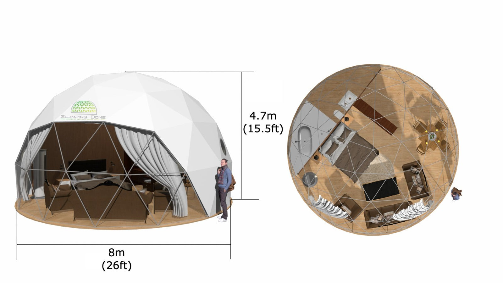 26ft 8m geodesic dome glamping tent