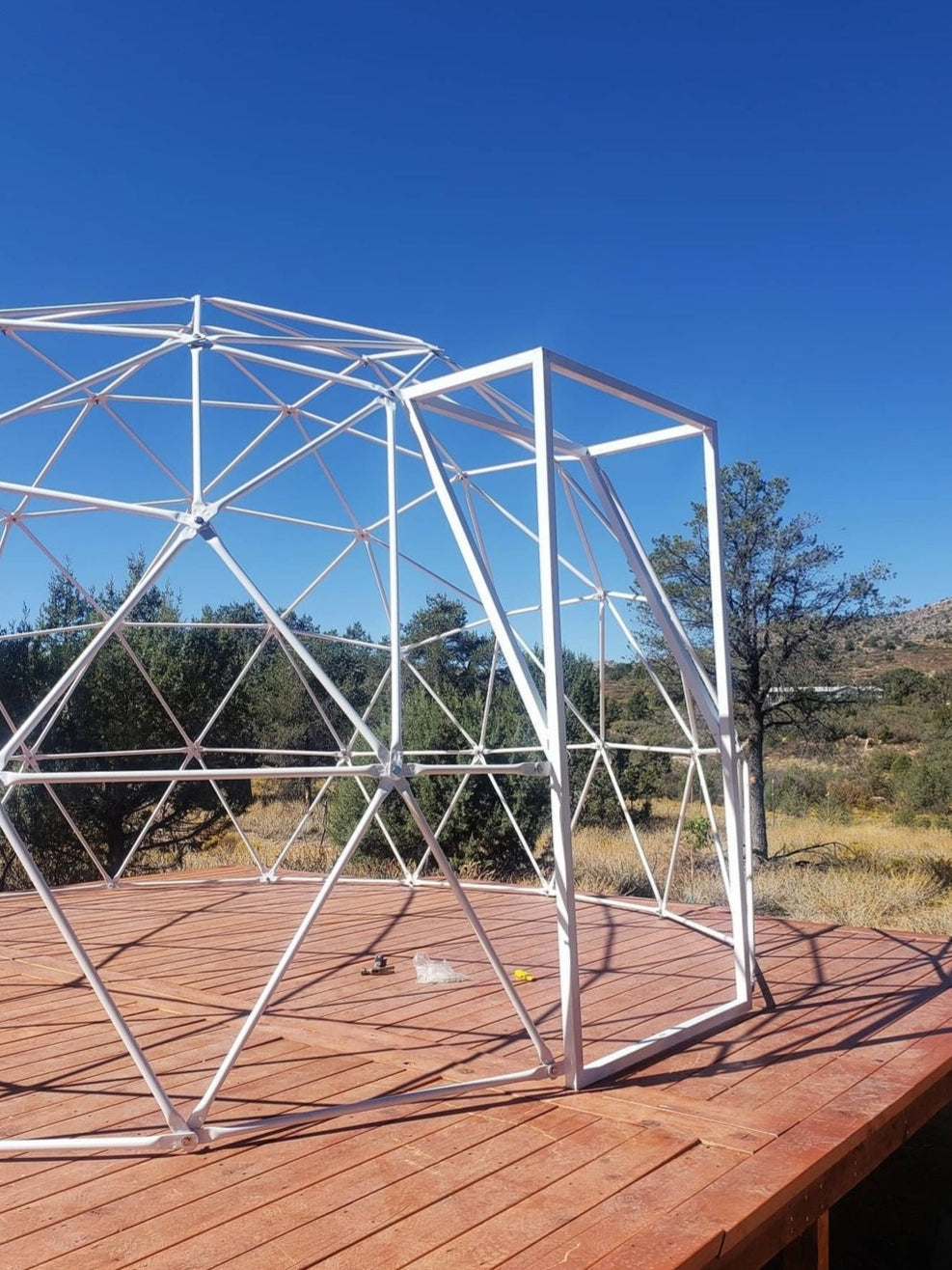 geodesic dome with door frame for regular exterior door