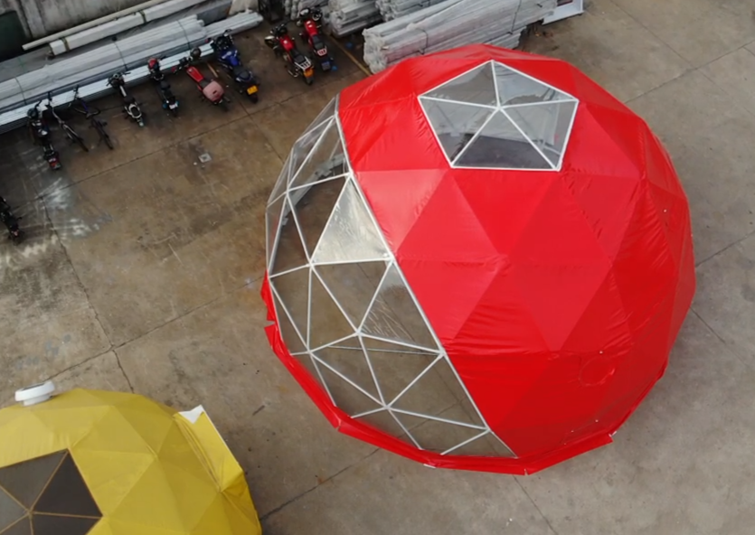 beautiful red geodesic dome